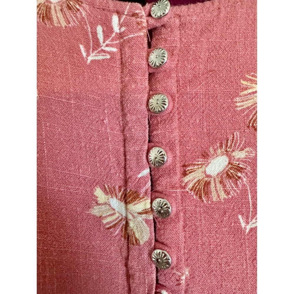 Wonderly Womens Coral Floral Linen Blend Puff Sleeve Button Front Blouse Medium - Picture 4 of 9